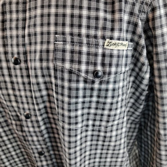 Lucky Brand Shirt Mens Large Black Pearl Snap Plaid Check Western Cowboy Rodeo - Picture 4 of 9